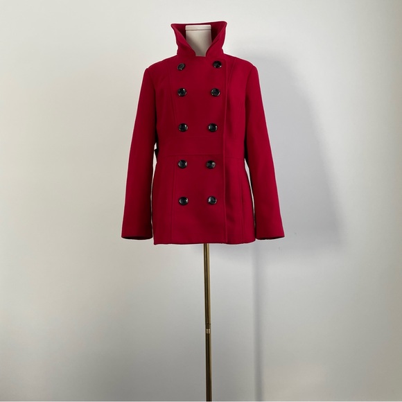 Style & Co Red Double Breasted Peacoat with Removable Hood - Picture 5 of 14